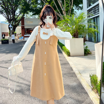 秋冬减龄假两件长袖针织拼接内搭