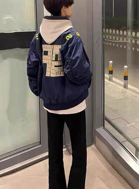 美式高街飞行员夹克春季外套男女字母刺绣设计百搭廓形棒球服