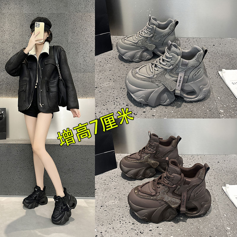 真皮厚底老爹鞋女2025新款加绒