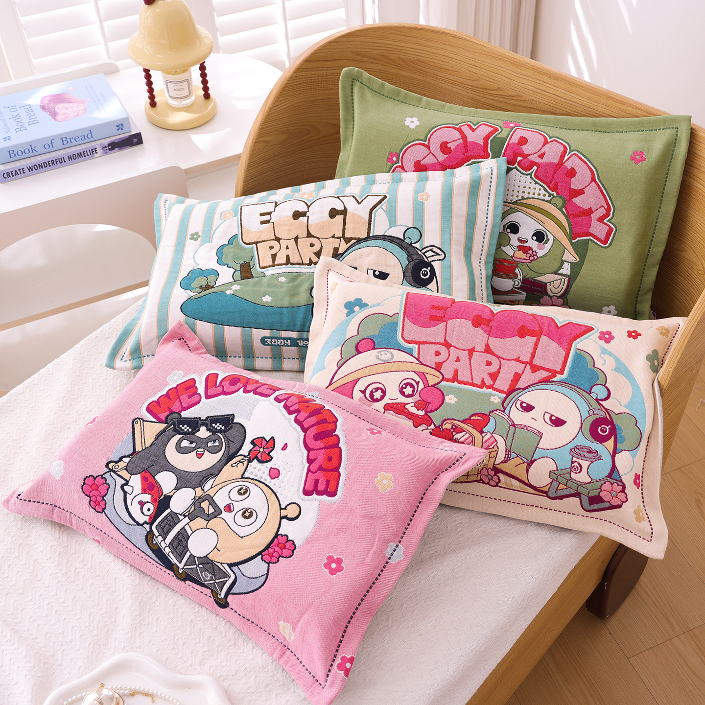 蛋仔派对纯棉纱布防滑小枕头枕套