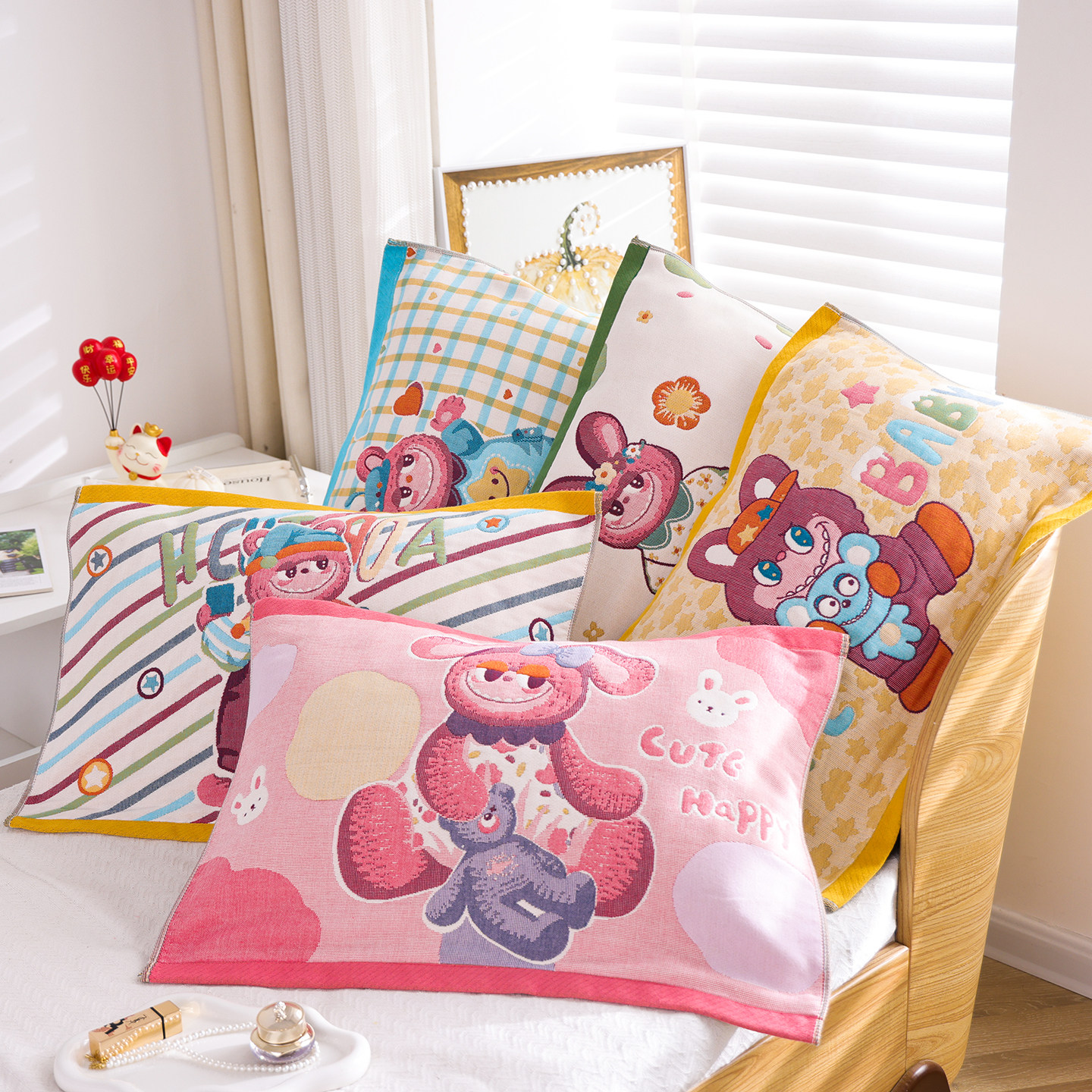 八层纯棉纱布儿童枕巾一对装卡通可爱幼儿园全棉加厚柔软枕头盖巾,床上用品,枕巾,淘宝优惠券,粉丝福利购,淘宝优惠卷