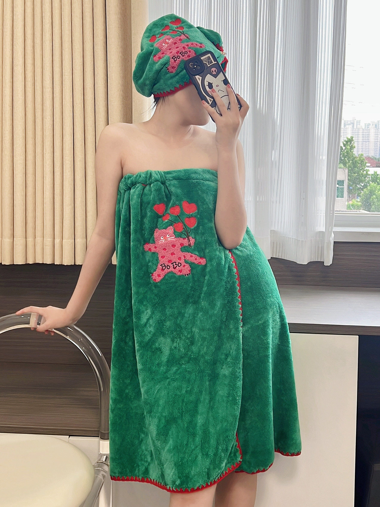 珊瑚绒浴巾女可穿可裹干发帽裹巾两件套成人家用柔软吸水抹胸浴裙