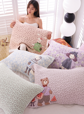 纯棉纱布枕巾一对装可爱卡通全棉柔软枕头巾吸汗透气成人家用盖巾