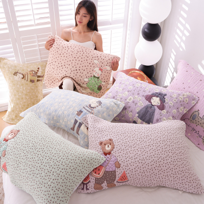 卡通纯棉纱布枕巾一对装亲肤透气