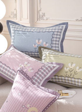 纯棉纱布按扣枕套一对装高密全包不脱落枕头套成人家用全棉枕芯套