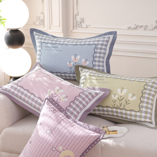 纯棉纱布按扣枕套一对装