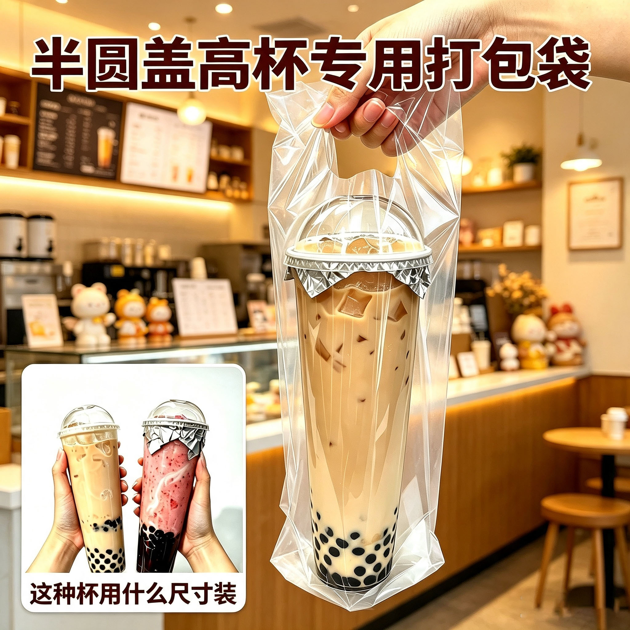 半圆球盖高杯专用透明外卖塑料袋