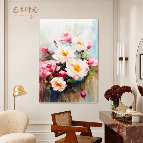 奢遇纯手绘油画海浪花卉客厅装饰画简约现代度假风挂画