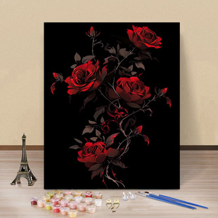 玫瑰花数字油画diy手工填充自己涂色送礼高颜值