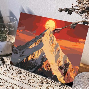 diy日照金山系列恢弘风景数字油画手工解压唯美治愈小众填色画