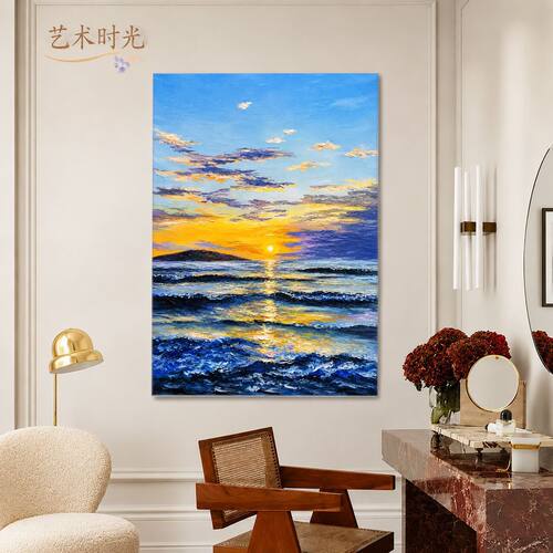 奢遇纯手绘油画海浪花卉客厅装饰画简约现代度假风挂画