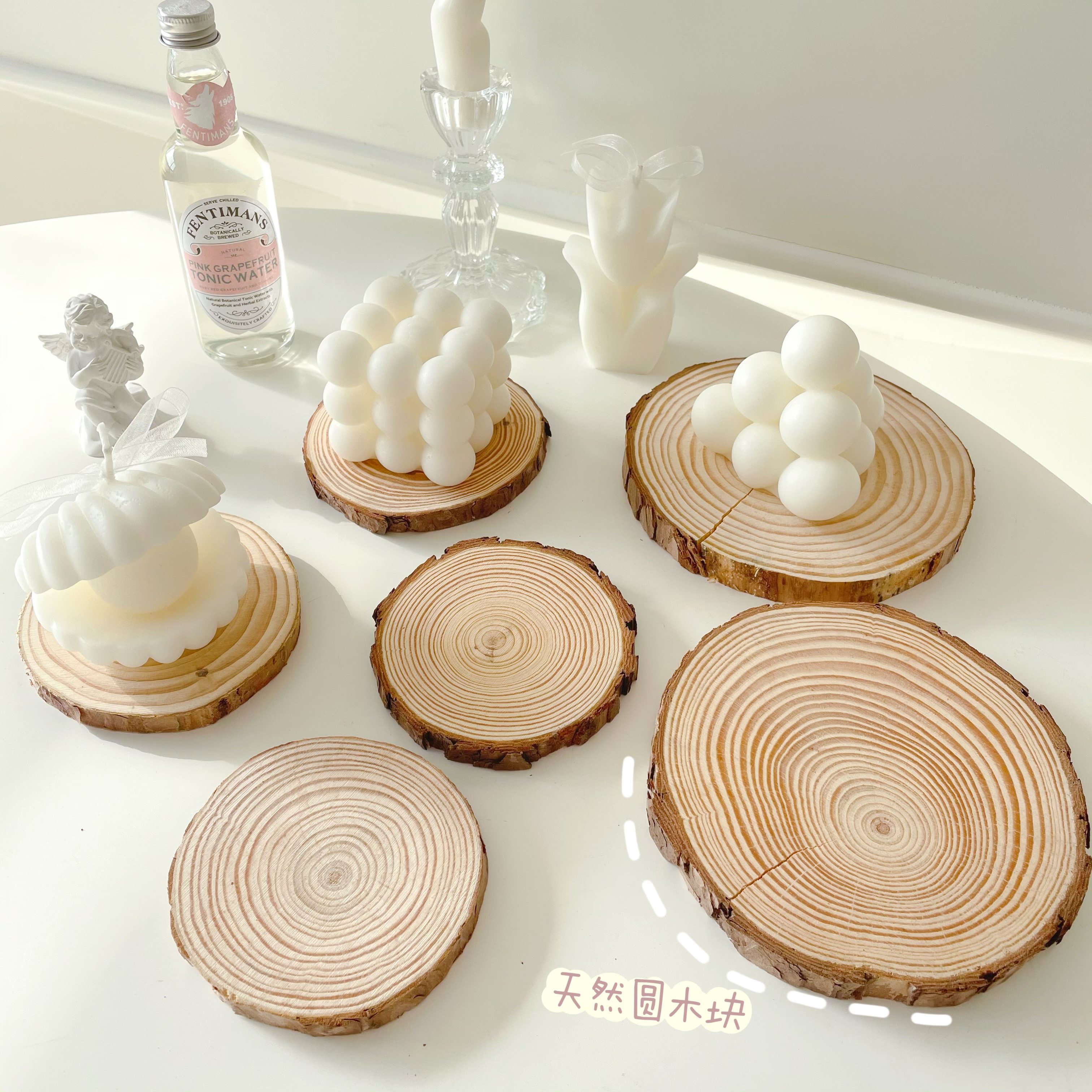 ins天然圆木片木块杯垫实木垫子蜡烛垫拍照道具 摄影背景摆件装饰
