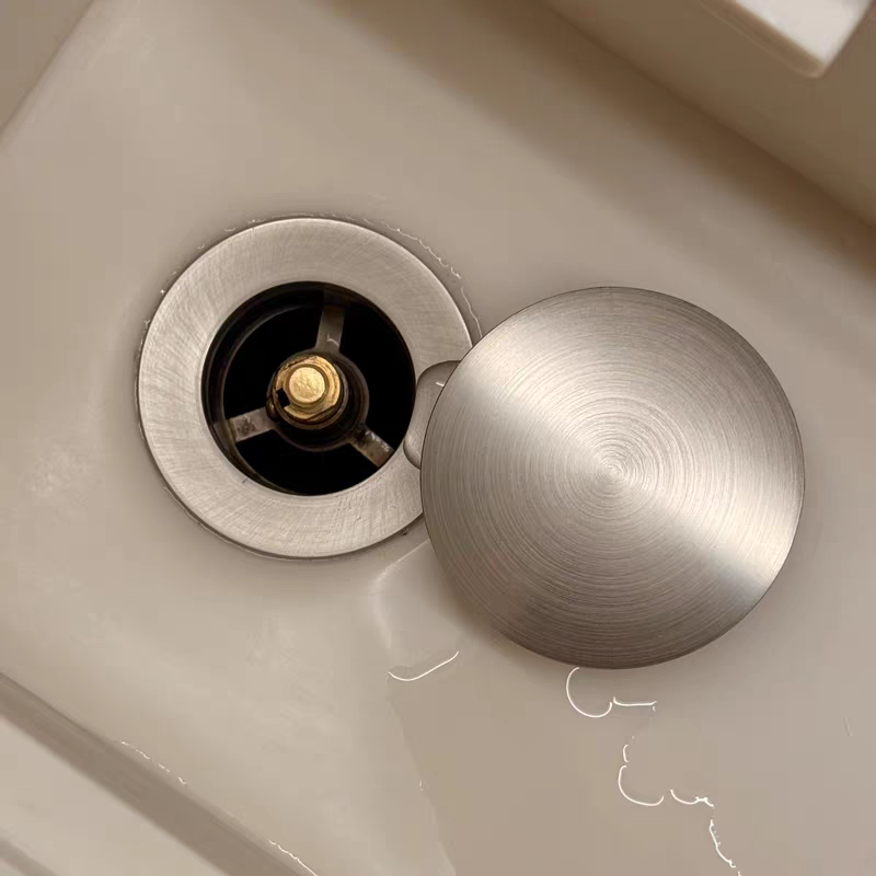 全铜极简洗面盆盖镍拉丝下水器防臭按压弹跳器按压式带无溢水口