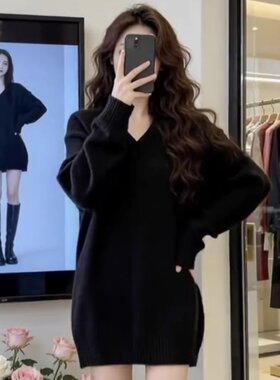 韩版胖MM气质V领显瘦小衫2026秋冬季大码女装宽松遮肉套头针织衫