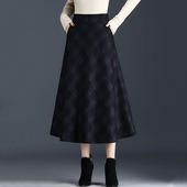 格纹松紧腰大码 毛呢半身裙2025秋冬法式 气质胖mm淑女显瘦a字裙子