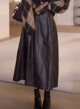 法式大码女装高腰PU皮半身裙2025秋季别致穿搭胖mm显瘦绝美a字裙