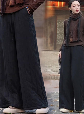 大码女装2025冬季美拉德咖色外穿微胖mm松紧腰抽绳显瘦夹棉休闲裤