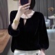 时尚 胖MM小个子显瘦减龄上衣 国风T恤2026冬季 大码 黑色金丝绒长袖