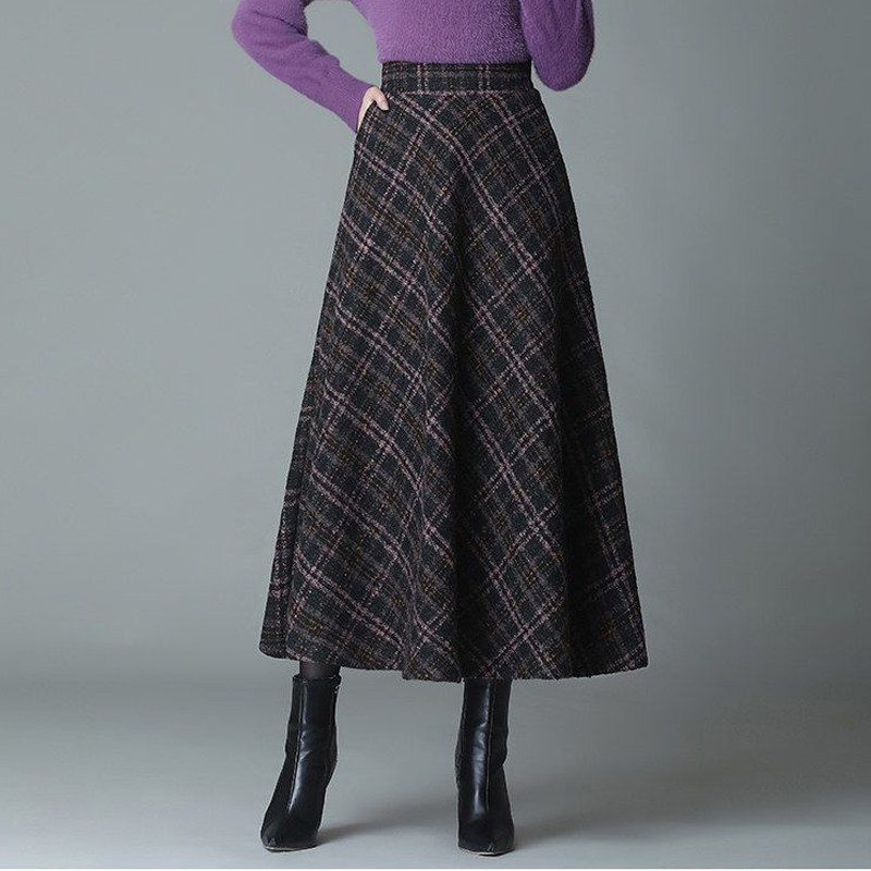 毛呢高腰格纹a字半身裙2025秋冬大码女装胖mm显瘦减龄气质大摆裙,女装/女士精品,大码半身裙,淘宝优惠券,粉丝福利购,淘宝优惠卷