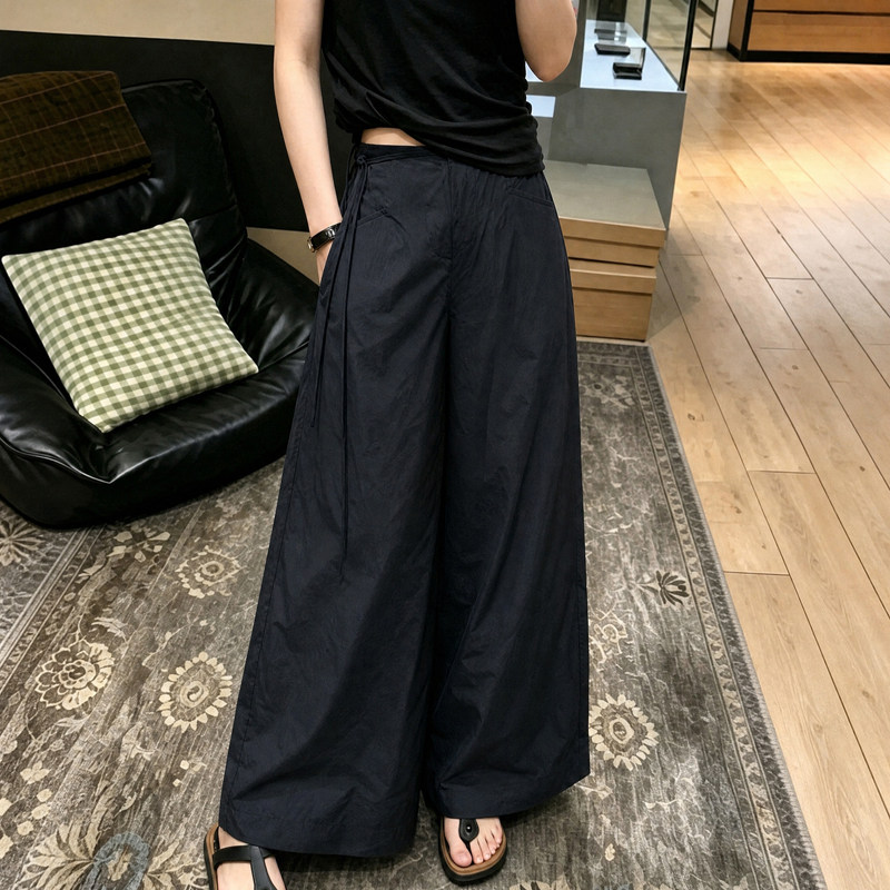 2026秋冬季小个子高腰垂坠感夹棉休闲裤女大码胖MM宽松显瘦阔腿裤