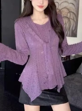 韩系胖mm小众设计感披肩设计蕾丝衫2025冬季大码收腰显瘦百搭上衣