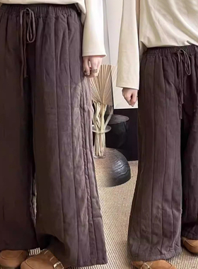 今年流行松紧腰抽绳胖mm保暖棉裤冬季大码女士垂坠感显瘦休闲裤子