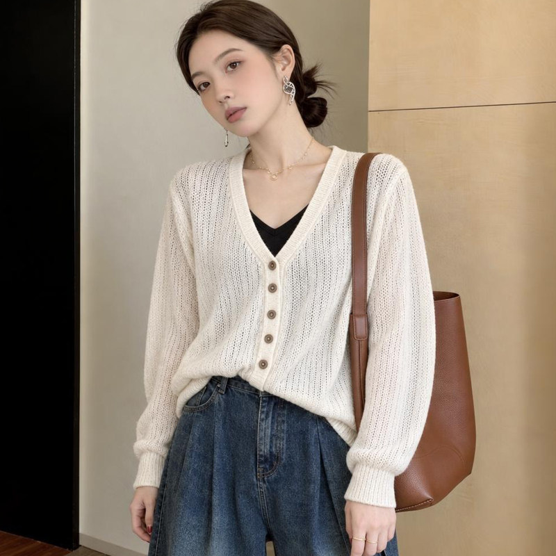 小众不撞款v领吊带针织开衫女2026秋冬大码胖mm通勤百搭显瘦上衣