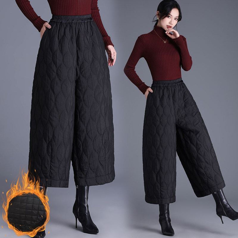 大码女士松紧腰遮胯保暖夹棉裤2025冬季胖MM宽松显瘦百搭九分裤子,女装/女士精品,大码裤装,淘宝优惠券,粉丝福利购,淘宝优惠卷