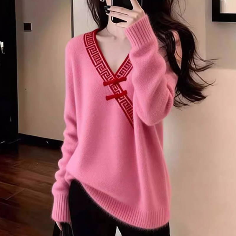 今年流行慵懒风胖mm软糯毛衣2025秋冬大码女士中式盘扣V领小上衣,女装/女士精品,大码内搭,淘宝优惠券,粉丝福利购,淘宝优惠卷