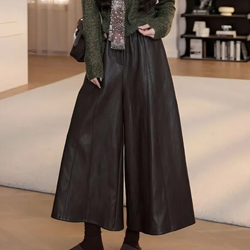 咖色胖mm显瘦百搭阔腿PU皮裤女2025秋冬装大码宽松百搭高腰九分裤,女装/女士精品,休闲裤,淘宝优惠券,粉丝福利购,淘宝优惠卷