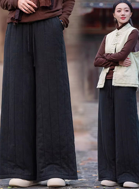 今年流行复古风大码垂坠感保暖棉裤冬装胖mm松紧腰显瘦百搭休闲裤