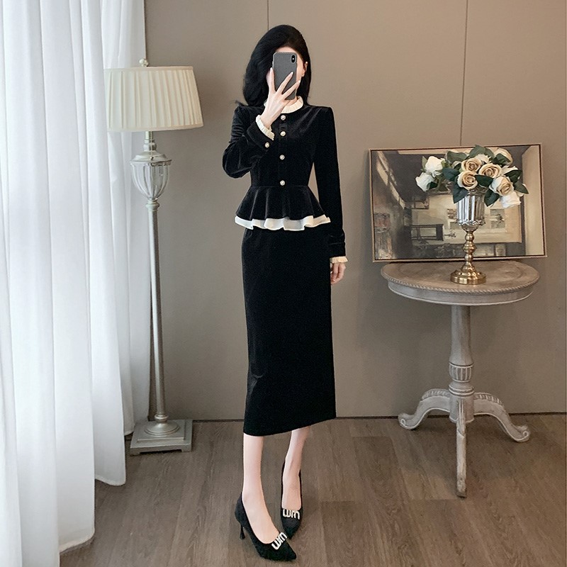 MAJEWINGS轻奢金丝绒套装裙女秋