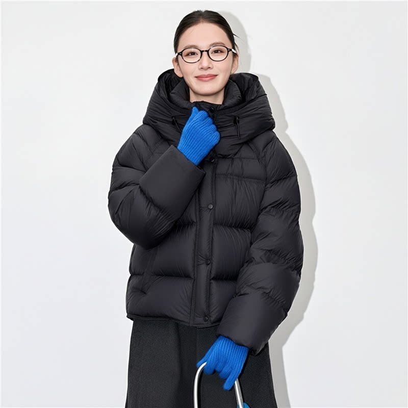 专柜正品轻奢90白鸭绒羽绒服2025冬季短款小个子连帽加厚高端外套