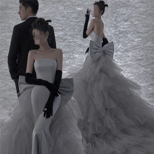 复古晶纱抹胸蝴蝶结摄影情侣主题