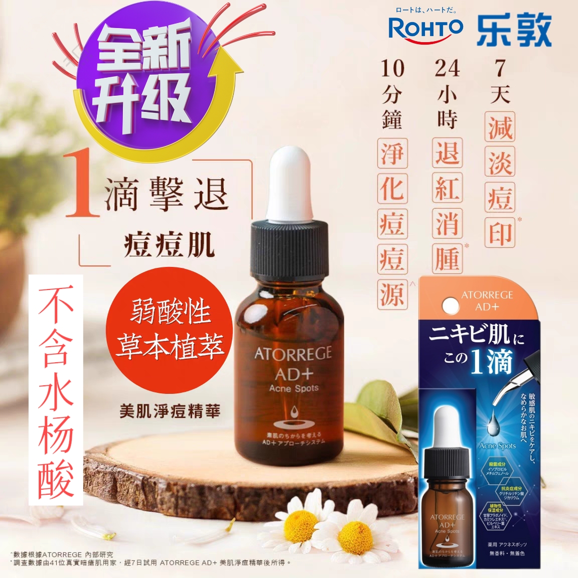 Atorrege AD+不含酸植萃高效修复净痘精华祛痘粉刺闭口痘疤去印