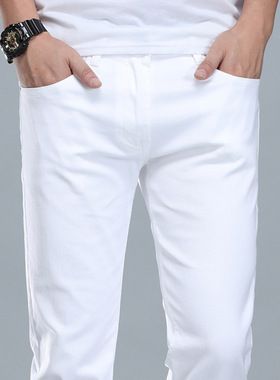 潮 白色牛仔裤男纯秋季新款休闲长裤男士宽松直筒裤子