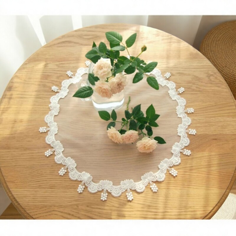 A-04 欧式白色美式蕾丝圆桌布韩式田园多用装饰花瓶垫茶盘防尘巾