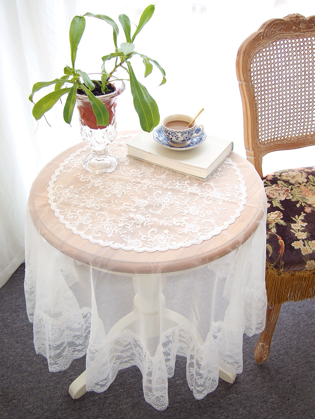 法式白纱蕾丝桌旗桌布韩式小清新森系防尘装饰圆桌茶几台布盖巾