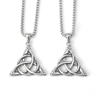 不锈钢百搭铸造镂空爱尔兰凯尔特结吊坠钛钢男女街头时尚长款项链