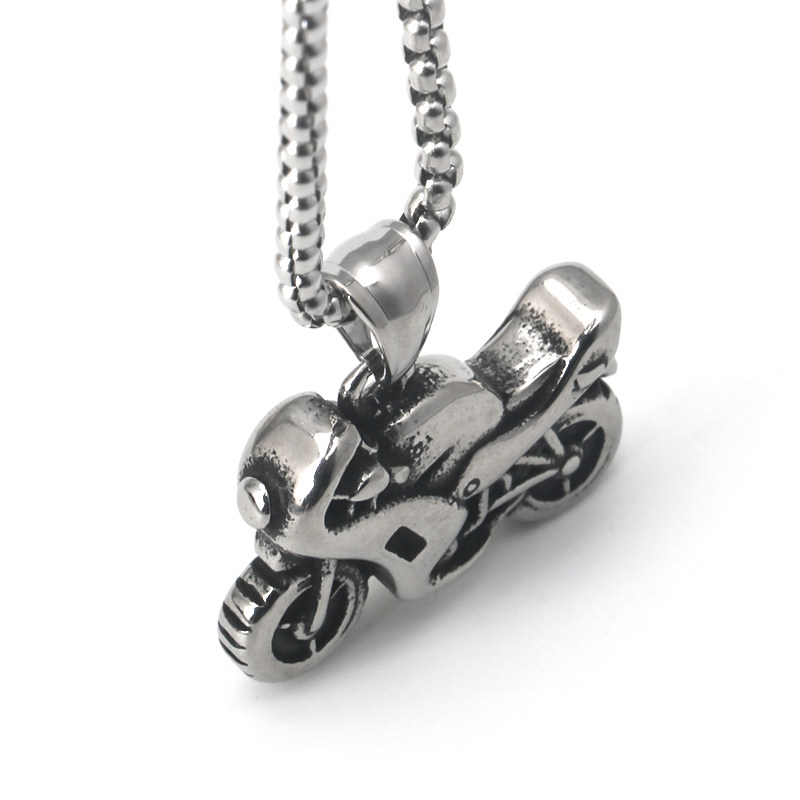 不锈钢复古个性朋克摩托车吊坠挂坠钛钢男女情侣长款毛衣项链