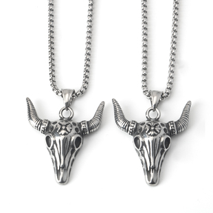 不锈钢简约百搭时尚山羊头骨动物吊坠钛钢男女街头时尚长款项链