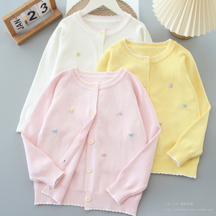 女童纯棉针织开衫春秋装新款儿童洋气上衣中大童秋季薄款毛衣外套