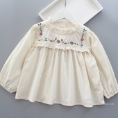 娃娃衫 女童衬衫 洋气花边刺绣衬衣宝宝公主上衣儿童长袖 新款 春秋装
