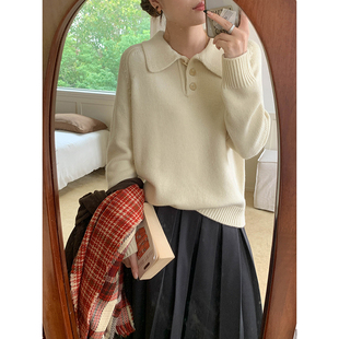 显瘦内搭针织衫 嗨森活设计感小众polo领假两件毛衣女秋冬2024新款
