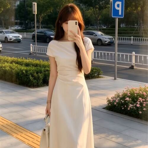 白色衬衫连衣裙子女夏季2026新款简单大方高级感穿搭收腰气质长裙