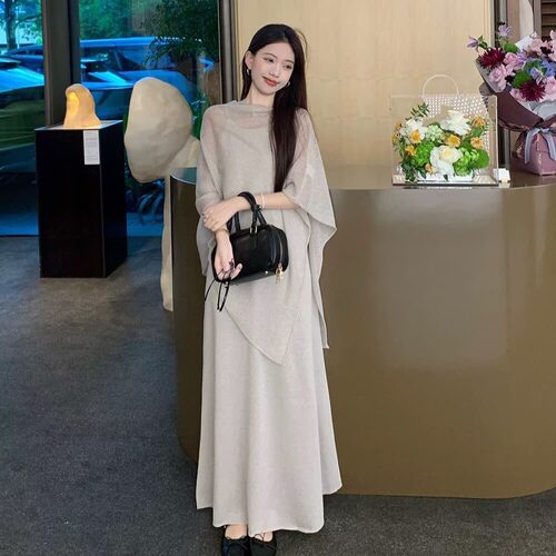 海边度假旅游穿搭套装女早春漂亮夏防晒披肩罩衫吊带连衣裙两件套