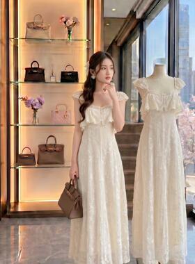 ICELOLLY海边度假风白色吊带连衣裙女2026夏季初恋绝美掐腰长裙子