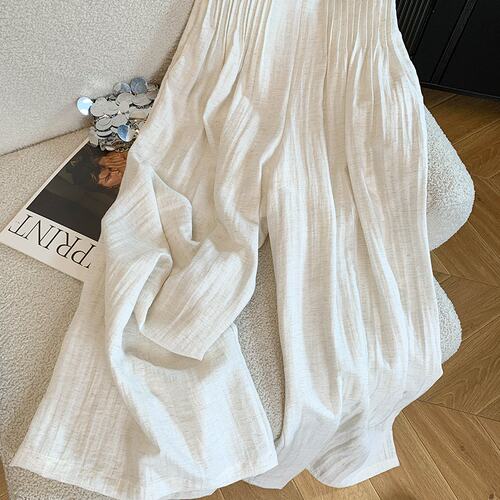 老钱风亚麻裤女夏天薄款裤子褶皱慵懒松弛垂感宽松冰丝棉麻阔腿裤