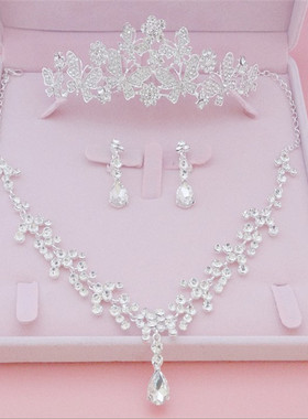 蝶萦新娘头饰皇冠项链三件婚礼