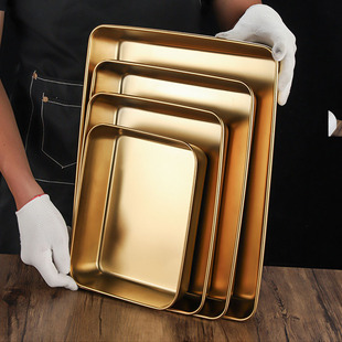 304不锈钢方盘金色托盘加深平底摆盘快餐盆备菜盆卤菜盘展示盘